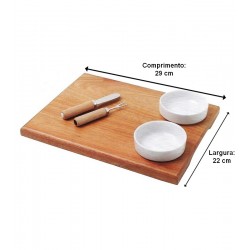 Petisqueira 29x22cm Retangular Com 2 Cumbucas, 1 Espátula e 1 Garfo Petisco